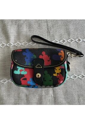 Dooney & Bourke Black Wristlet Pouch with Multicolor Character Print